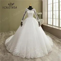 Dresses Fashion Elegant Lace Embroidery Long Sleeve Wedding Dress with Train Real Image Gown V Neck Beautiful Plus Size Vestido De Noiva