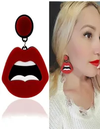 Stud Cool Night Club Sexig Hip Hop Face Tooth Mouth Red Lip Earring Geometric Acrylic örhängen för kvinnor Pendientes Grandes Mujer3944258