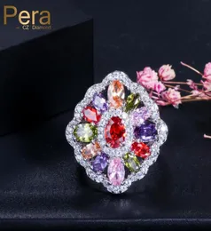 Wedding Rings Luxury White Gold Color Bridal Big Flower Colorful Cubic Zirconia Simulated Daimond Jewelry Women Ring For Brides R09019039