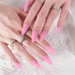 Unhas falsas médio puro rosa cor sólida unhas design imprensa em dicas de unhas para traval ao ar livre datechable com ferramentas