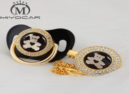 MIYOCAR black lovely bear Gold bling pacifier and pacifier clip BPA dummy bling unique design GBEAR LJ2011103313636