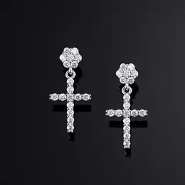 S925 Moissanite Flower Cluster Stud Stud Cross Earrings 신부 웨딩 약혼 보석 기념일 애호가 선물