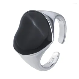 Anelli a grappolo MEYRROYU Anello con cuore d'amore in agata nera per le donne Ragazza regalo Punk Design versatile Gioielli Drop Open Ridimensionabile Bague Femme