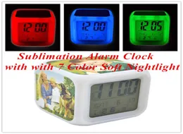 Сублимационный будильник с 7-цветным мягким ночником, большой цветной квадратный маленький будильник, светодиодный, многофункциональный, меняющий цвет 5694089