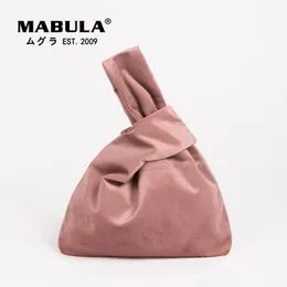 MABULA Brand Small Velvet Women Wrist Knot Purse Japanese Stylish Winter Top Handle Lipstick Bag Fashion Protable Clutch Handbag 240307