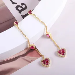 Stud Earrings European And American Jewelry Wholesale Sweet Red Love Tassel Chain Peach Heart Long