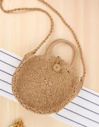 Barn halmpåsar 2019 Nya barn handgjorda rotting Oneshoulder Bag Woven Bag Round Handbag Satchel Wind Bohemia Beach Circle J0014437209