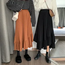 rock Bella philosophie 2020 Frühling Koreanische Rock Frauen Hohe Taille Asymmetrische Midi Elastische Falten Röcke Weibliche Casual Mode Flut