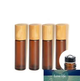 10 ml Frosted Amber Cosmetic Glass Essential Oil Serum Container Matt Brown Roll On Parfym Bottle Bamboo Lid Makeup Accessories7718481