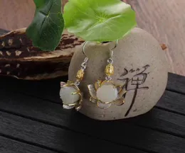 Fashion2020 new pendant earrings Lotus and Tian White jade pendant S925 sterling silver inlaid with precision2708244