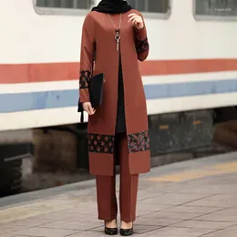Ethnic Clothing 2024 Wholesale Beautiful Egyptian Turkey Muslim Modesty Modest Women 2 Piece Dress Two Pants Set Female