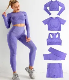 Autunm Winter Gym 5pcs Womens Vital Seamless Yoga Set Sports Sports Wear Gym Clothing Short Long Sleeve Crop Top Top High Weist Leggings7452658