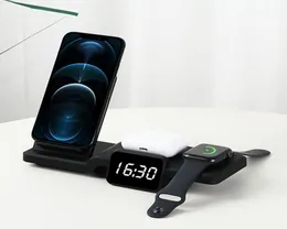 Four in One Wireless Charger Fast Charging Vertical Stand With Clock Function For Apple Headset Mobile Phone Watch Epacket1702370
