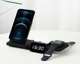 Caricabatterie wireless quattro in uno Supporto verticale a ricarica rapida con funzione orologio per auricolare Apple Orologio per cellulare Epacket1702370