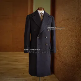 ジャケットYiwumensa Winter Wollen Suits Jacket Black/Navy Tweed Blendフォーマルロングコートデザイン最後のダブル胸のオーバーコートウェディングタキシード