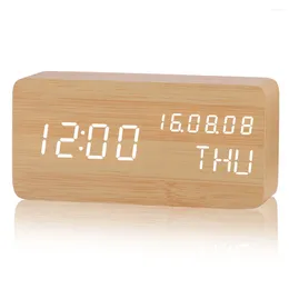 Table Clocks Desktop Alarm Clock Creative Wooden USB Plug-in Multifunction Mute Electronic With Date Temperature Home Decoration