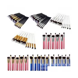 Makeup Brushes 10st/Set Kabuki Makeup Brushes Professional Cosmetic Brush Kit Nylon Hair Wood Hande Eyeshadow Foundation Set 11 Drop Dhzgk