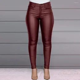 Calças femininas confortáveis couro artificial cintura alta lápis falso com design levantado slim fit comprimento do tornozelo para mulheres