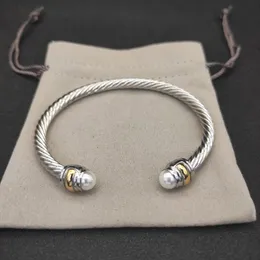 Charm Dy Designer Armband Högkvalitativt pärla tjock kabeltråd Lyxarmband Kvinnor Silver Twisted Cuff Exquisite Simple Bangle Ornament ZH149 B4