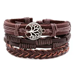 Estilo punk 3 pçs/set pulseira de couro trançado árvore da vida charme vintage manguito pulseira para homens moda hiphop jóias