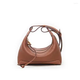 Evening Bags Brown Women Lunch Box Bag Brand Design Armpit Genuine Leather Solid Color Shoulder Crossbody For Woman