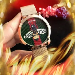 Классический дизайнерский стиль Роскошные модные кристаллические женские и мужские часы с пчелами 40 мм, полностью сетка из нержавеющей стали, модный кварцевый браслет, подарки c224A