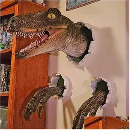 Decorazione per feste Dragon Legends Prop 3D Dinosauro a parete Fumo Luce Arte Scpture Forma Statua Decorazioni per la casa Camera Halloween Goccia Del Dhugh