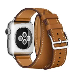 Gruplar İzle LHZW ECH Moda Çift Tur Kayışı İzle Ultra Band Ladies Orijinal Deri Saat Bandı Bilezik Iwatch Seri 8 7 6 SE 5 4 3 240308