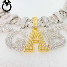 Collana di lusso Ciondolo Pass Diamond Tester Baguette Moissanite Gioielli hip hop Iced Out Lettera Nome ciondolo a catena moissanite