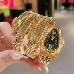 Lady Wrist Saatler Gül Altın Lüks Saatler Kadın Marka Yılan şekli Elmaslar Çelik Metal Band Kuvars Saat Moda Sevgililer Hediyesi