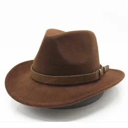 OZyc Chapéu de cowboy ocidental oco de lã masculina com cinto de moda tamanho cavalheiro senhora jazz cowgirl jazz toca sombrero boné 240228