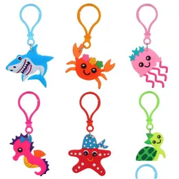 مجوهرات لطيف PVC Marine Animals Keychain Kids Jewelry Cartoon Shark Crab Tortoise Shape Keyring Car Car Back Propack Bag Bag Charm Acce Dhkmk