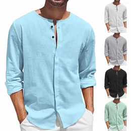 Camisas casuais masculinas de algodão camisa de linho de manga comprida botão pescoço praia ocidental cowboy homens manga floral ao ar livre