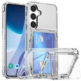 Custodia a portafoglio porta carte trasparente antiurto per Samsung Galaxy S24 Plus S23 Cover per telefono con cavalletto ultra resistente ibrida