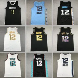 2024 Herr Authentic Ed Ja Morant Jerseys White Blue Black Youth Women Men S-XXL baskettröja med och taggar