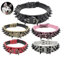 5cm Wide Cool Sharp Spiked Studded Leather Dog Collars 3860cm For Medium Large Breeds Pitbull Mastiff Boxer Bully 4 Sizes6271882