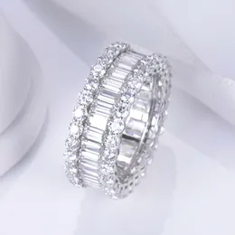 MSR-766 T 14KT 10kt Solid White Gold Channel Setting 2x4mm Emerald Cut Eternity Moissanite Band Ring