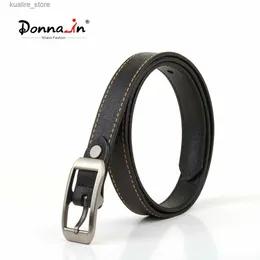 Belts Donna-in Belt Women Top Layer Leather Cowhide Metal Buckle Vintage Solid Color Simple Suture Female Jeans Waistband Accessories L240308