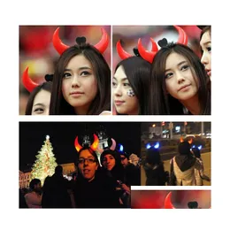 Led Rave Toy Halloween LED Devil Horns Lights Cheering Rave Toys Flashing Hair Clip Headband Lättemitterande hårnål Decoration Drop de Dhjxu