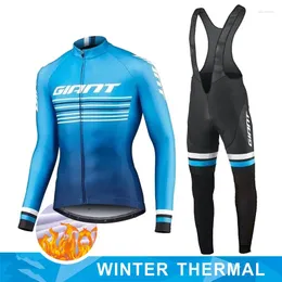 Racing Set Giant 2024 Team Winter Long Sleeve Cycling Jersey Set Mtb Bike Clothing Uniform Men Thermal Fleece Bicycle Maillot Ropa Ciclismo