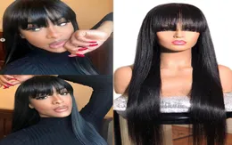 Brazylijskie proste ludzkie włosy z grzywką Remy Pełna maszyna Made Human Hair Peruki dla czarnych kobiet 828 cala