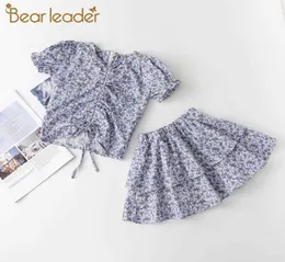 Bear Leader Girls Casual Floral Clothing Set 2021 Summer Fashion Baby Flower Print Top and Kirt Outfits 2st Children Clothes Y04649271