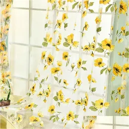 Curtain & Drapes Curtain Sunflower Tle Valance Door Drape Home Decorations For Kitchen Balcony Room Window Drop Delivery Home Garden H Dhfiw