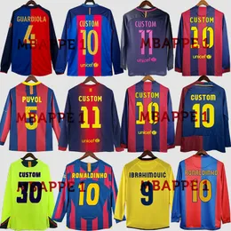 Retro Barcelonas Long Sleeve Soccer Jerseys Barca 96 97 08 09 10 11 Xavi Ronaldinho Ronaldo Finals Classic Maillot de Foot 12 13 14 15 16 17 Vintage Football Shirt