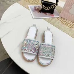 Slippare Designer Women Flat Sandals Summer Brand Shoes Classic Beach High Quality Woven Multi Color Fashion Letter 35-42H240308