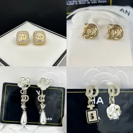 18K Gold Plated 925 Silver Luxury Brand Designers Earrings Classic Heyometric Women Crystal Rhinestone Pearl Consring Party Gift Jewelry