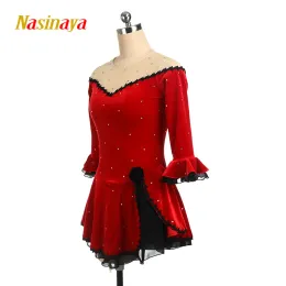 Vestidos nasinaya competição de patinação artística vestido personalizado preto vermelho feminino ginástica rítmica desempenho vestido