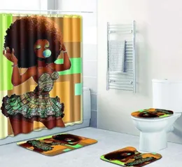 Yeni banyo setleri halı halı duş perdesi Afrikalı kadın tuvalet koltuk kapağı banyo kalmaz halı ve duş perdesi6665056