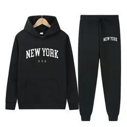 Männer York Brief USA Stadt Hoodies Hosen 2 Stück Sets Mode Sweatshirt Casual Kapuzenpullover Sportwear Anzug 240304