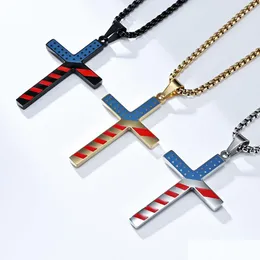 Hänge halsband rostfritt stål tvärhalsband Amerika stjärnor ränder titan Jesus Kristus relius män hiphop smycken droppe leverera dhyjb